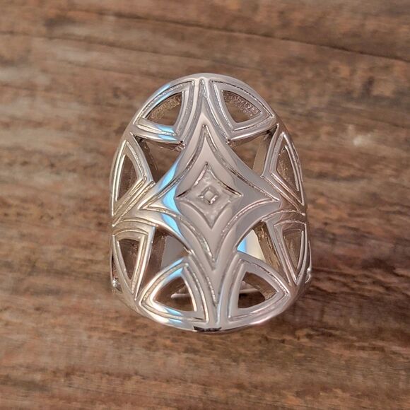 New Elle Sterling Silver Reflections Modern Openwork Ring - Picture 5 of 10